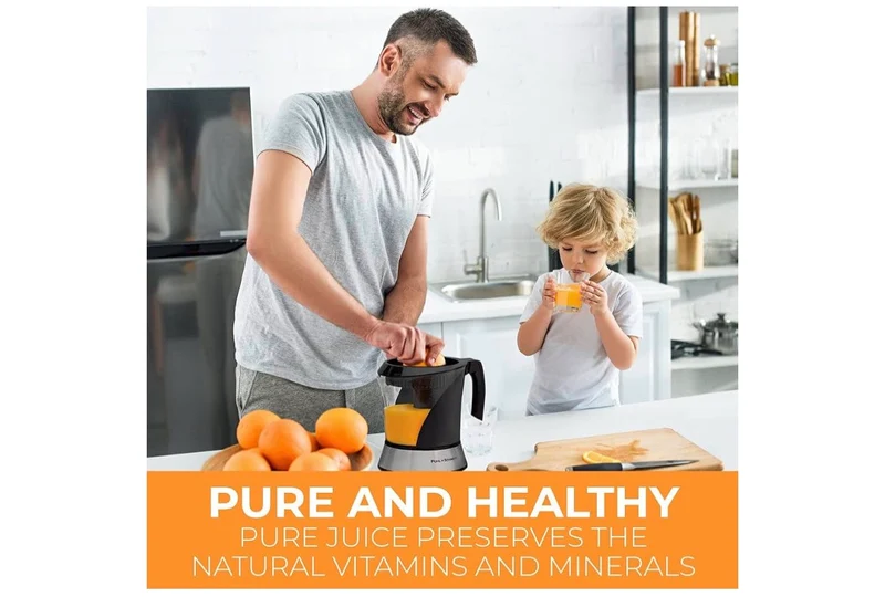 Pohl+Schmitt Deco-Line Electric Citrus Juicer Machine Extractor - Large Capacity 34oz (1L) Easy-Clean, Featuring Pulp Control Technology