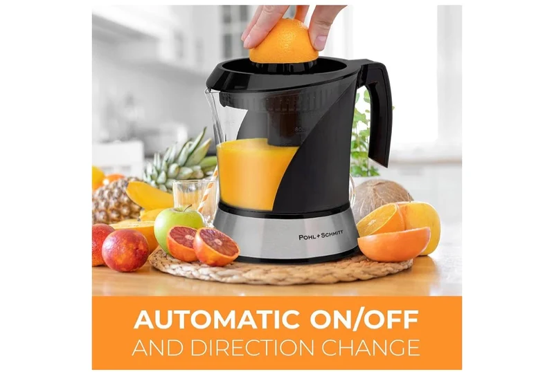 Pohl+Schmitt Deco-Line Electric Citrus Juicer Machine Extractor - Large Capacity 34oz (1L) Easy-Clean, Featuring Pulp Control Technology