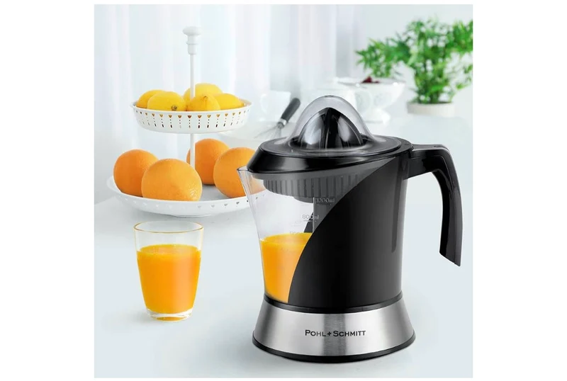 Pohl+Schmitt Deco-Line Electric Citrus Juicer Machine Extractor - Large Capacity 34oz (1L) Easy-Clean, Featuring Pulp Control Technology