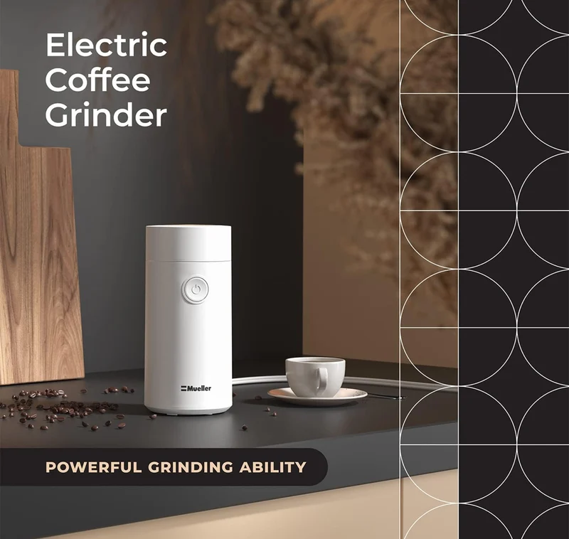 Electric Coffee Grinder for Spice, Nut, Herbs and Coffee Beans, Sharp Blade, Stainless Steel - (White)