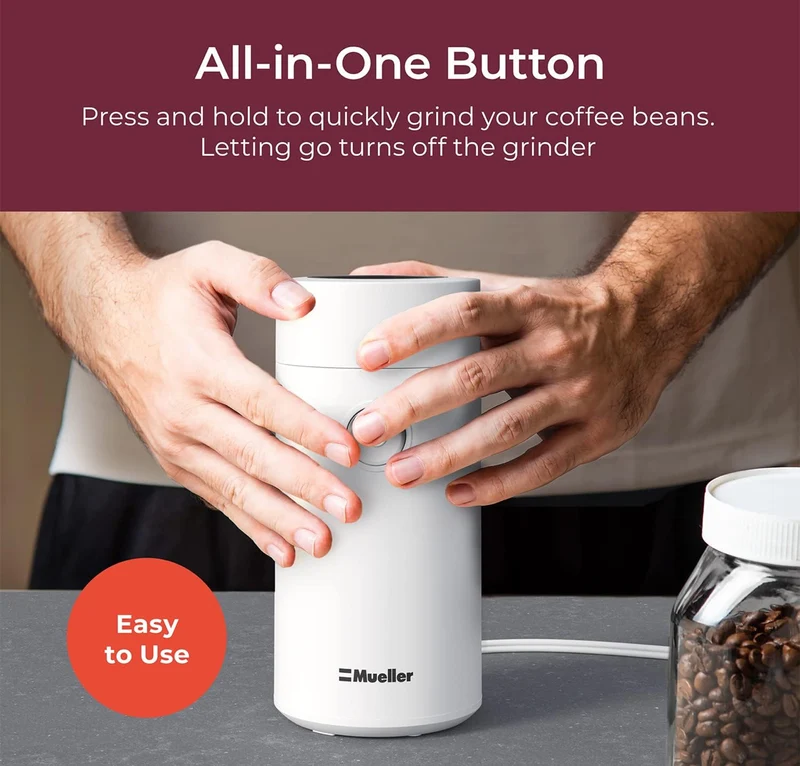 Electric Coffee Grinder for Spice, Nut, Herbs and Coffee Beans, Sharp Blade, Stainless Steel - (White)