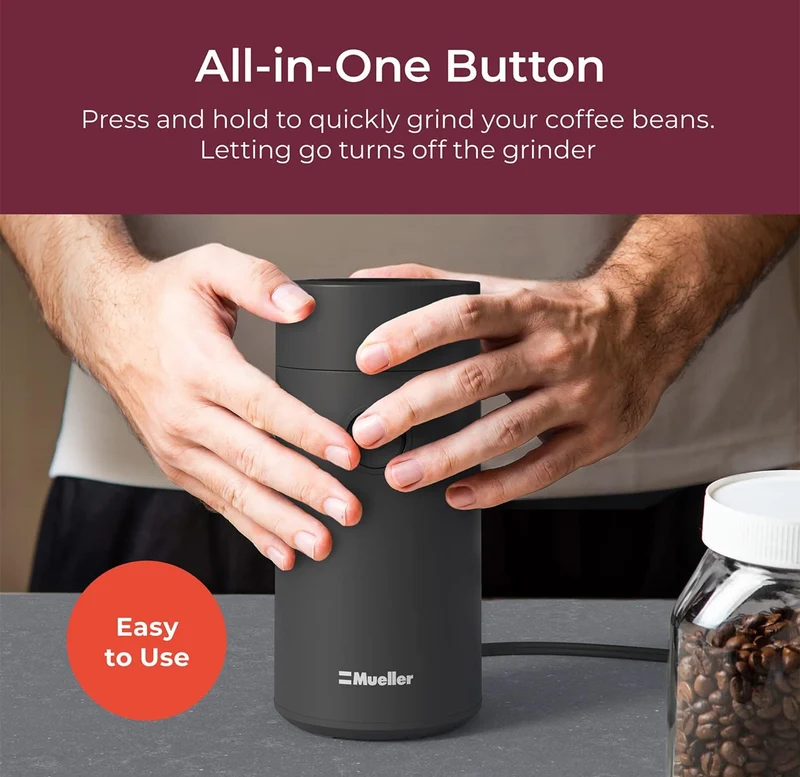 Electric Coffee Grinder for Spice, Nut, Herbs and Coffee Beans, Sharp Blade, Stainless Steel - (Black)