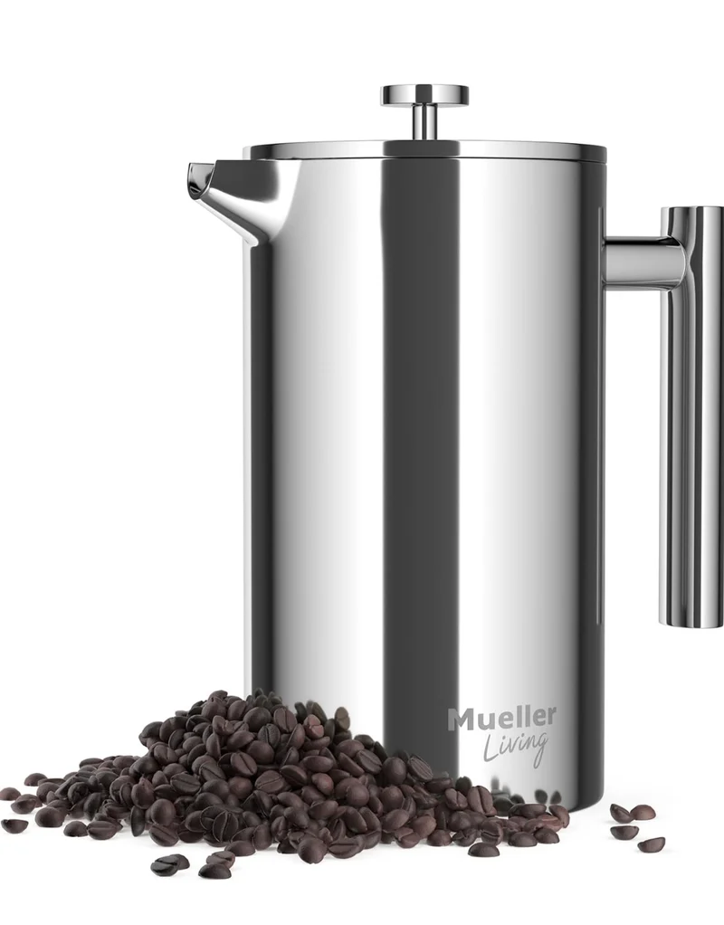 Press Coffee Maker 34oz, Stainless Steel, 4 Filter Heat Resistant Double Insulated, Rust-Free, Food Grade, Dishwasher Safe