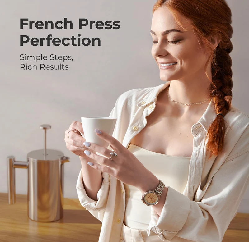 Press Coffee Maker 34oz, Stainless Steel, 4 Filter Heat Resistant Double Insulated, Rust-Free, Food Grade, Dishwasher Safe