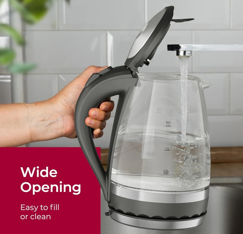Glass Kettle 1.5L 1500W LED Light Electric Tea Kettle Automatic Shut-Off with SpeedBoil Tech and Boil-Dry Protection