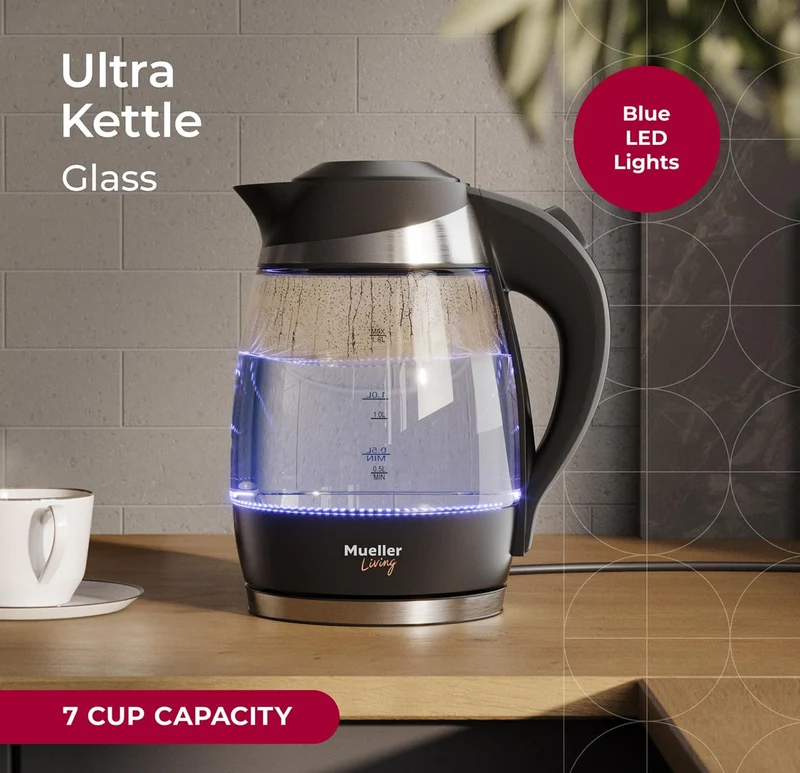 Electric Kettle, Electric Tea Kettle for Boiling Water, 1500W SpeedBoil with Automatic Shutoff, 1.8L Cordless with LED Light, Borosilicate Glass Tea Kettle Pot Water Heater, BPA Free