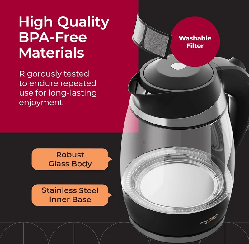 Electric Kettle, Electric Tea Kettle for Boiling Water, 1500W SpeedBoil with Automatic Shutoff, 1.8L Cordless with LED Light, Borosilicate Glass Tea Kettle Pot Water Heater, BPA Free