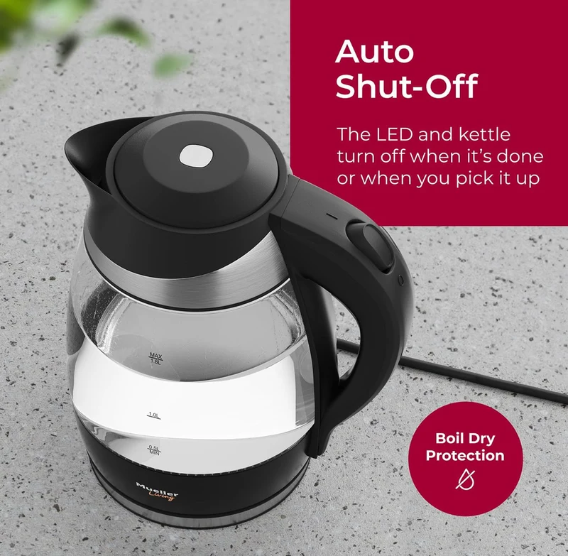 Electric Kettle, Electric Tea Kettle for Boiling Water, 1500W SpeedBoil with Automatic Shutoff, 1.8L Cordless with LED Light, Borosilicate Glass Tea Kettle Pot Water Heater, BPA Free