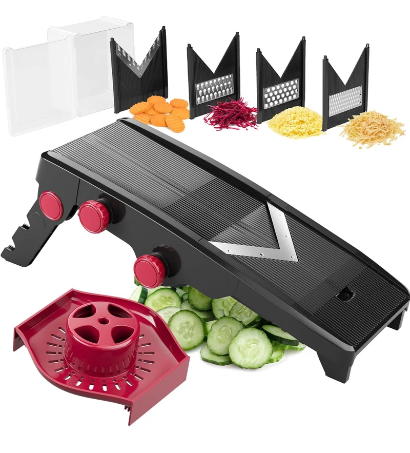 Mandoline Slicer for Kitchen, Adjustable Vegetable Chopper, Fruit, Cheese Grater, Potato Chips Slicer - (Black)