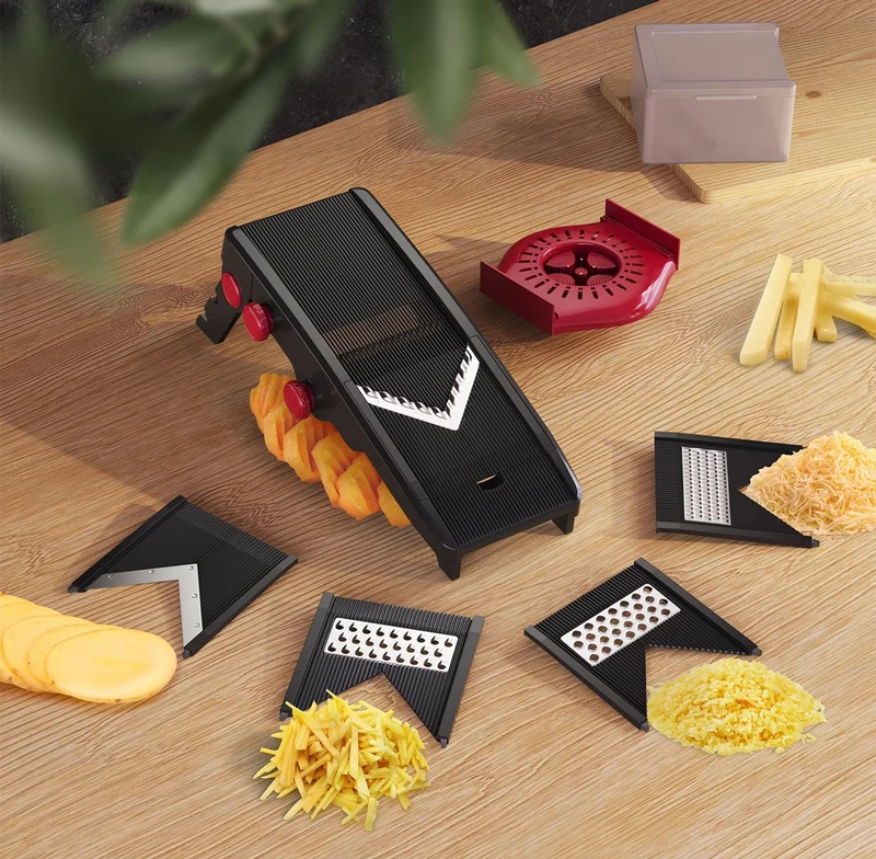 Mandoline Slicer for Kitchen, Adjustable Vegetable Chopper, Fruit, Cheese Grater, Potato Chips Slicer - (Black)