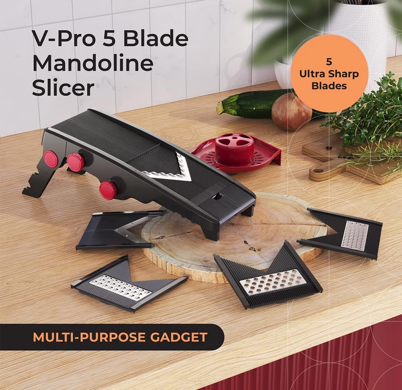 Mandoline Slicer for Kitchen, Adjustable Vegetable Chopper, Fruit, Cheese Grater, Potato Chips Slicer - (Black)