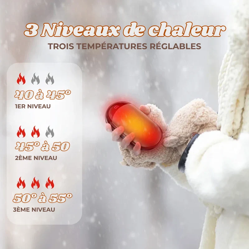 Chauffe-Mains Magnétiques 2 en 1 Portables & Rechargeables - 3 Températures