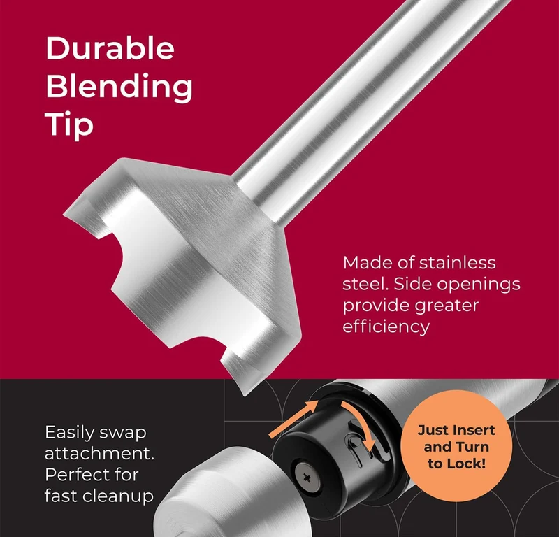 Immersion Blender Handheld - 8 Speed Stainless Steel Electric Hand Blender, Emulsion Blender Stick Kitchen Gadget w/ Turbo Mode
