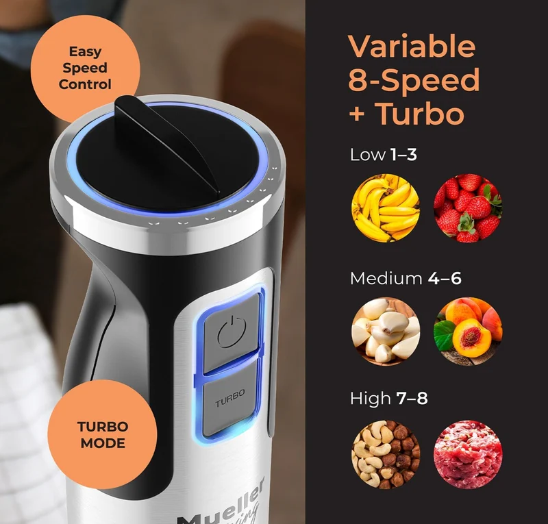 Immersion Blender Handheld - 8 Speed Stainless Steel Electric Hand Blender, Emulsion Blender Stick Kitchen Gadget w/ Turbo Mode