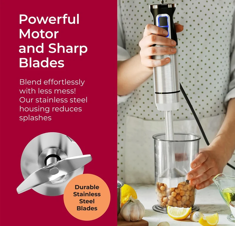 Immersion Blender Handheld - 8 Speed Stainless Steel Electric Hand Blender, Emulsion Blender Stick Kitchen Gadget w/ Turbo Mode