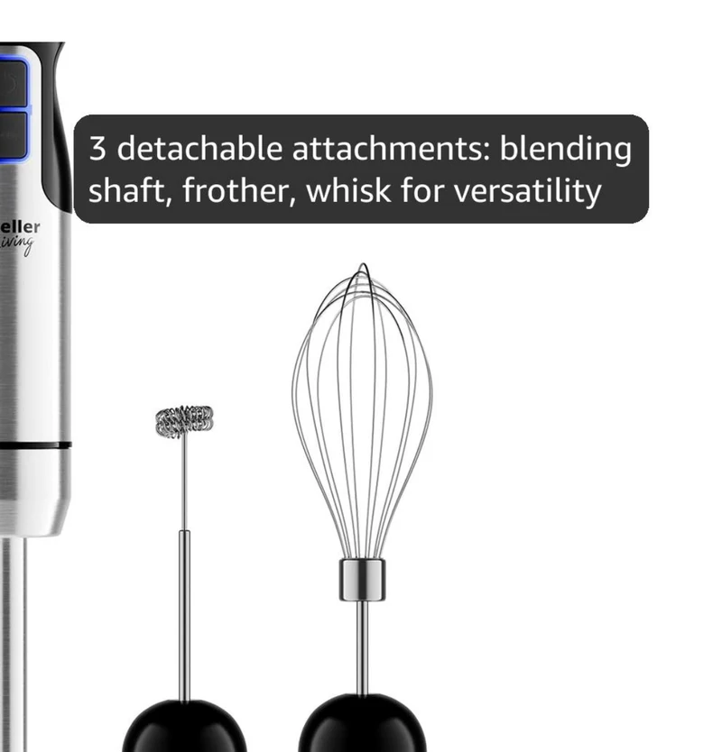 Ultra-Stick Immersion Hand Blender, 500W Heavy Duty Motor, 8-Speed Turbo Setting, Includes Blending Shaft, Whisk, Milk Frother & Measuring Beaker
