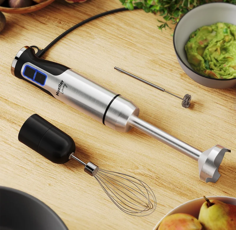 Ultra-Stick Immersion Hand Blender, 500W Heavy Duty Motor, 8-Speed Turbo Setting, Includes Blending Shaft, Whisk, Milk Frother & Measuring Beaker
