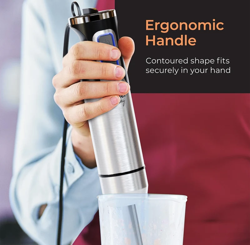 Ultra-Stick Immersion Hand Blender, 500W Heavy Duty Motor, 8-Speed Turbo Setting, Includes Blending Shaft, Whisk, Milk Frother & Measuring Beaker