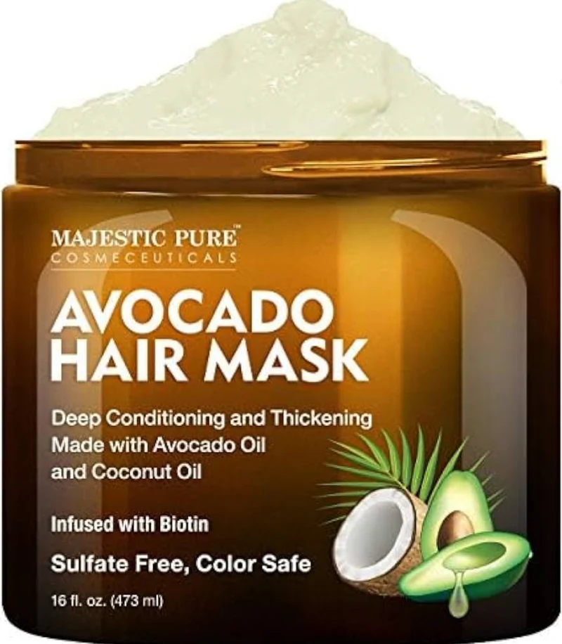 Pure Avocado and Coconut Hair Mask for Dry Damaged Hair - Infused with Biotin - Deep Conditioning, Hair Thickening, for Healthy Hydrated Hair, Sulfate Free (16 fl oz)