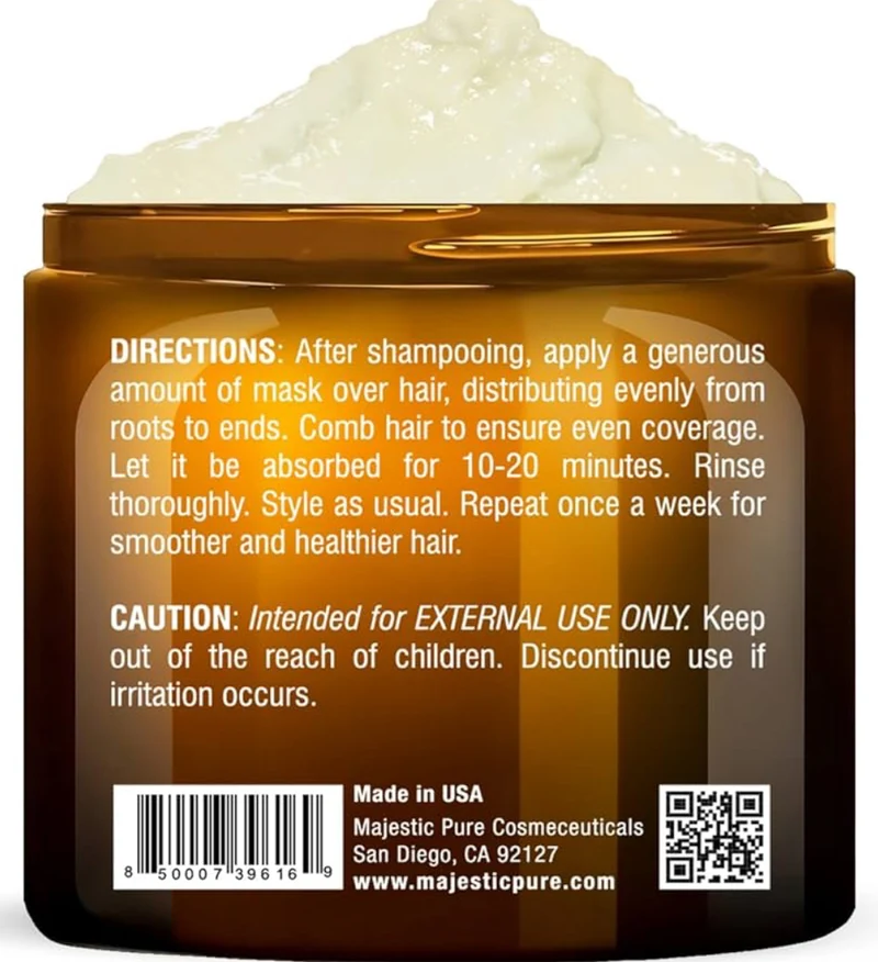 Pure Avocado and Coconut Hair Mask for Dry Damaged Hair - Infused with Biotin - Deep Conditioning, Hair Thickening, for Healthy Hydrated Hair, Sulfate Free (16 fl oz)