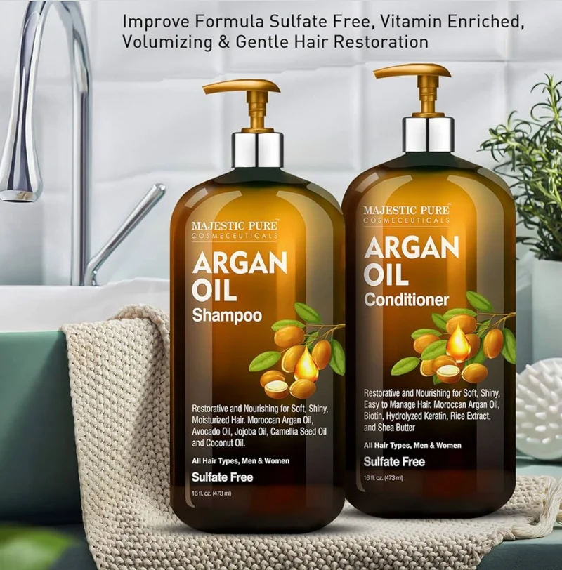 PURE Argan Oil Shampoo and Conditioner Set, Nourishing & Promotes Soft and Silky Hair | Sulfate Free | For All Hair Types, Men and Women