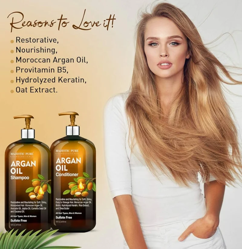 PURE Argan Oil Shampoo and Conditioner Set, Nourishing & Promotes Soft and Silky Hair | Sulfate Free | For All Hair Types, Men and Women