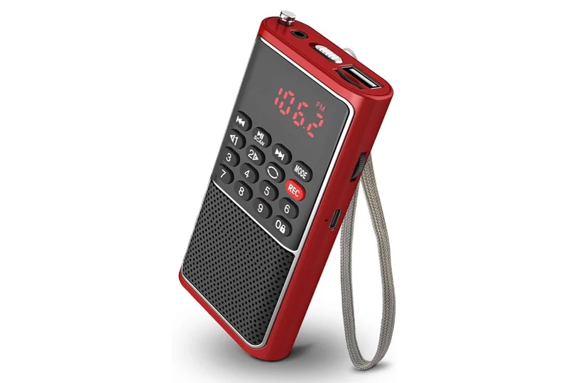 Mini Portable FM Radio USB Player, TF/SD Card/USB Slot Support Mp3 Play Rec,Pocket Walkman Small Radio with Lock Key,Wristband,Rechargeable Battery Operated, Excellent Reception and Sound - (Red)