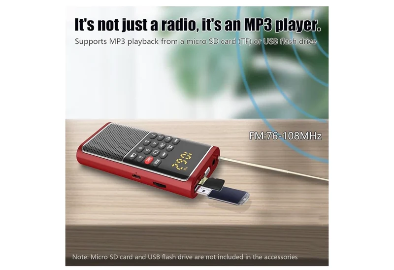 Mini Portable FM Radio USB Player, TF/SD Card/USB Slot Support Mp3 Play Rec,Pocket Walkman Small Radio with Lock Key,Wristband,Rechargeable Battery Operated, Excellent Reception and Sound - (Red)