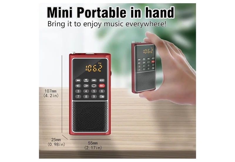 Mini Portable FM Radio USB Player, TF/SD Card/USB Slot Support Mp3 Play Rec,Pocket Walkman Small Radio with Lock Key,Wristband,Rechargeable Battery Operated, Excellent Reception and Sound - (Red)