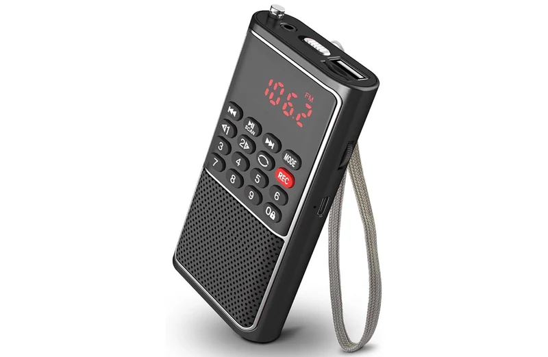 Mini Portable FM Radio USB Player, TF/SD Card/USB Slot Support Mp3 Play Rec,Pocket Walkman Small Radio with Lock Key,Wristband,Rechargeable Battery Operated, Excellent Reception and Sound - (Black)