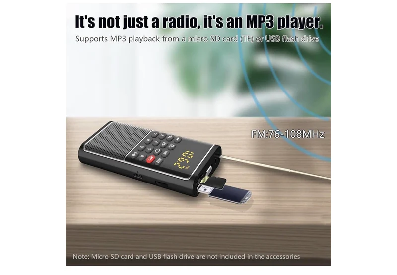 Mini Portable FM Radio USB Player, TF/SD Card/USB Slot Support Mp3 Play Rec,Pocket Walkman Small Radio with Lock Key,Wristband,Rechargeable Battery Operated, Excellent Reception and Sound - (Black)