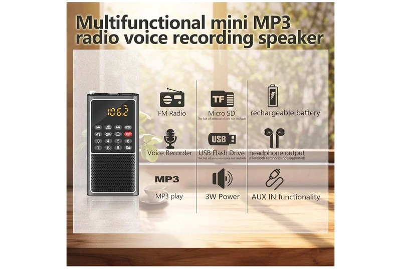 Mini Portable FM Radio USB Player, TF/SD Card/USB Slot Support Mp3 Play Rec,Pocket Walkman Small Radio with Lock Key,Wristband,Rechargeable Battery Operated, Excellent Reception and Sound - (Black)