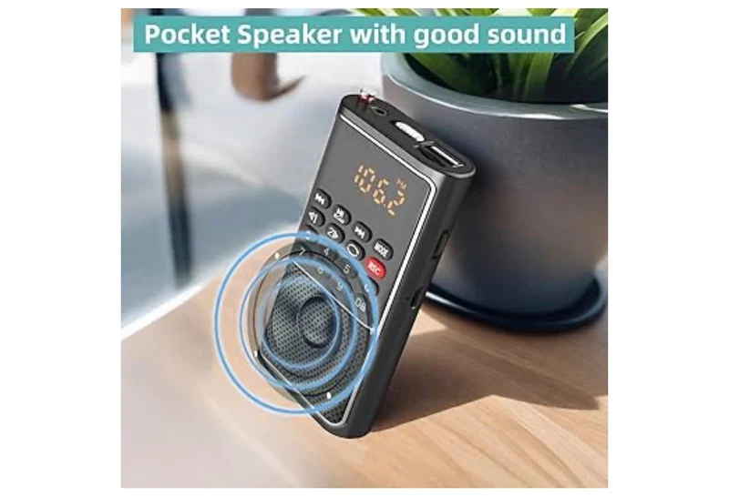 Mini Portable FM Radio USB Player, TF/SD Card/USB Slot Support Mp3 Play Rec,Pocket Walkman Small Radio with Lock Key,Wristband,Rechargeable Battery Operated, Excellent Reception and Sound - (Black)