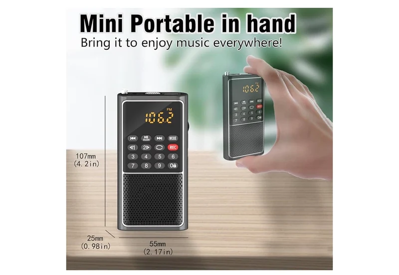 Mini Portable FM Radio USB Player, TF/SD Card/USB Slot Support Mp3 Play Rec,Pocket Walkman Small Radio with Lock Key,Wristband,Rechargeable Battery Operated, Excellent Reception and Sound - (Black)