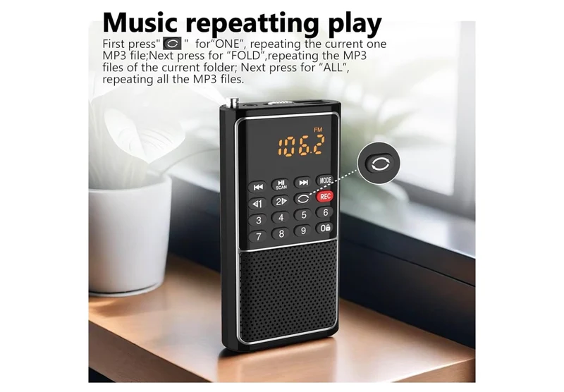 Mini Portable FM Radio USB Player, TF/SD Card/USB Slot Support Mp3 Play Rec,Pocket Walkman Small Radio with Lock Key,Wristband,Rechargeable Battery Operated, Excellent Reception and Sound - (Black)
