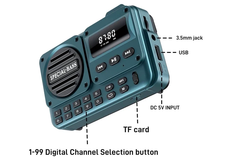 Pocket Radio FM USB-C Charging 2000mAh Rechargeable Excellent Reception Clear Speaker and Headphone Jack,LCD Screen,FM Radio for Walk/Jogging/Gym, Bluetooth/TF.(NO AM) - (Turquoise)