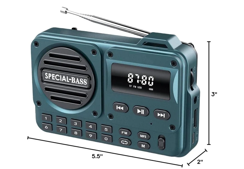 Pocket Radio FM USB-C Charging 2000mAh Rechargeable Excellent Reception Clear Speaker and Headphone Jack,LCD Screen,FM Radio for Walk/Jogging/Gym, Bluetooth/TF.(NO AM) - (Turquoise)