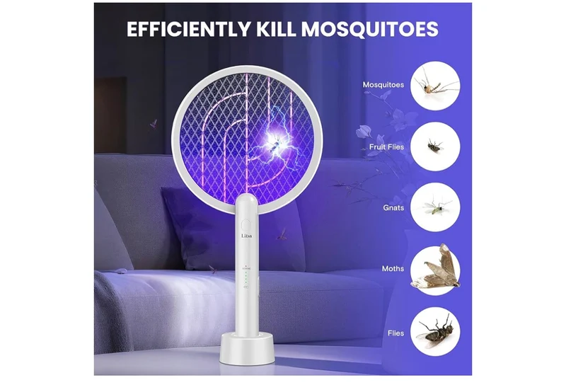 Electric Fly Swatter, 4000V 2-in-1 Mosquito Killer Lamp, USB Rechargeable with 5-Layer Safety Net, Cordless Insect Killer Trap Home Office Camping Patio