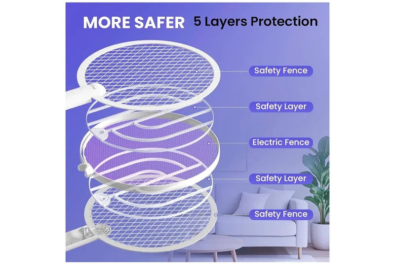 Electric Fly Swatter, 4000V 2-in-1 Mosquito Killer Lamp, USB Rechargeable with 5-Layer Safety Net, Cordless Insect Killer Trap Home Office Camping Patio