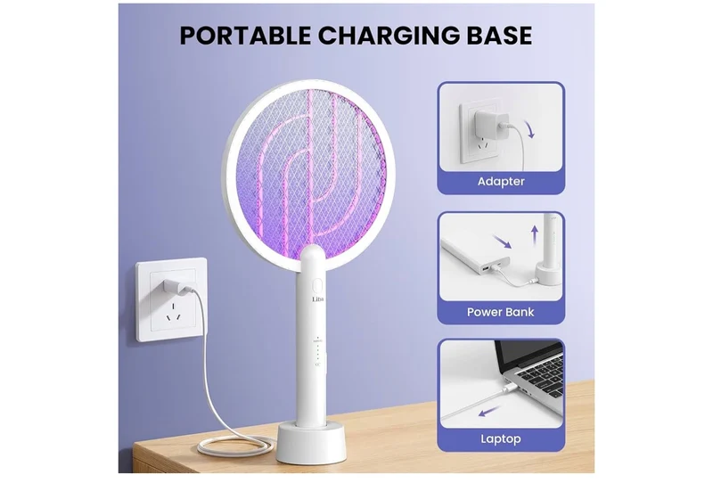 Electric Fly Swatter, 4000V 2-in-1 Mosquito Killer Lamp, USB Rechargeable with 5-Layer Safety Net, Cordless Insect Killer Trap Home Office Camping Patio