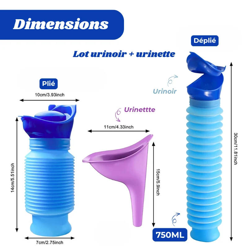 Urinoir Portable Rétractable 750ml – Voiture & Camping