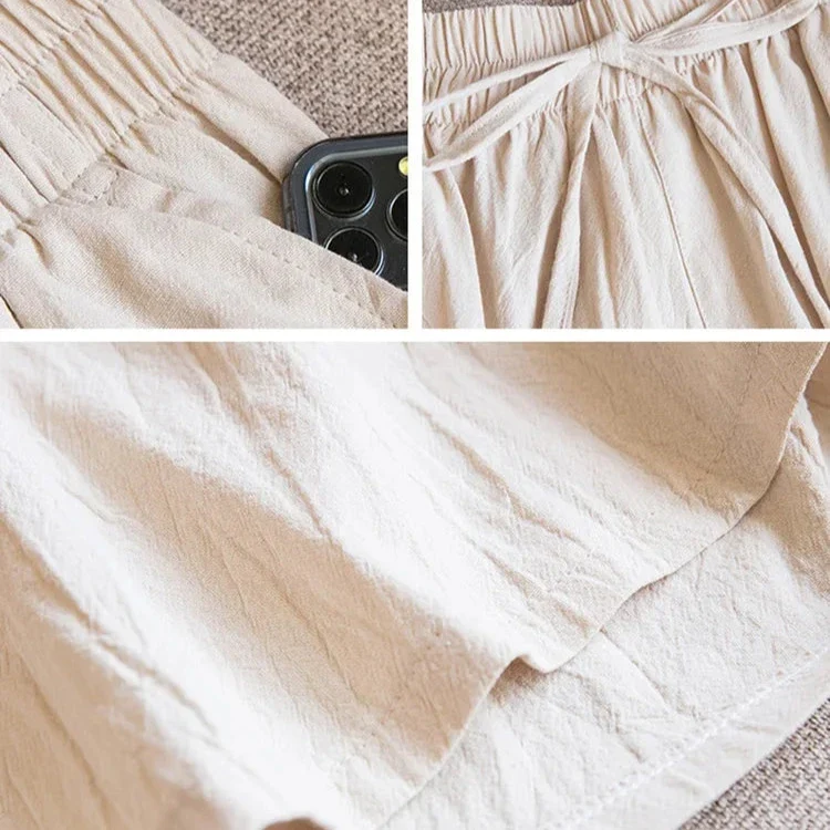 Short en Coton Ample à Taille Élastique avec Cordon
