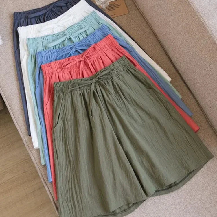 Short en Coton Ample à Taille Élastique avec Cordon