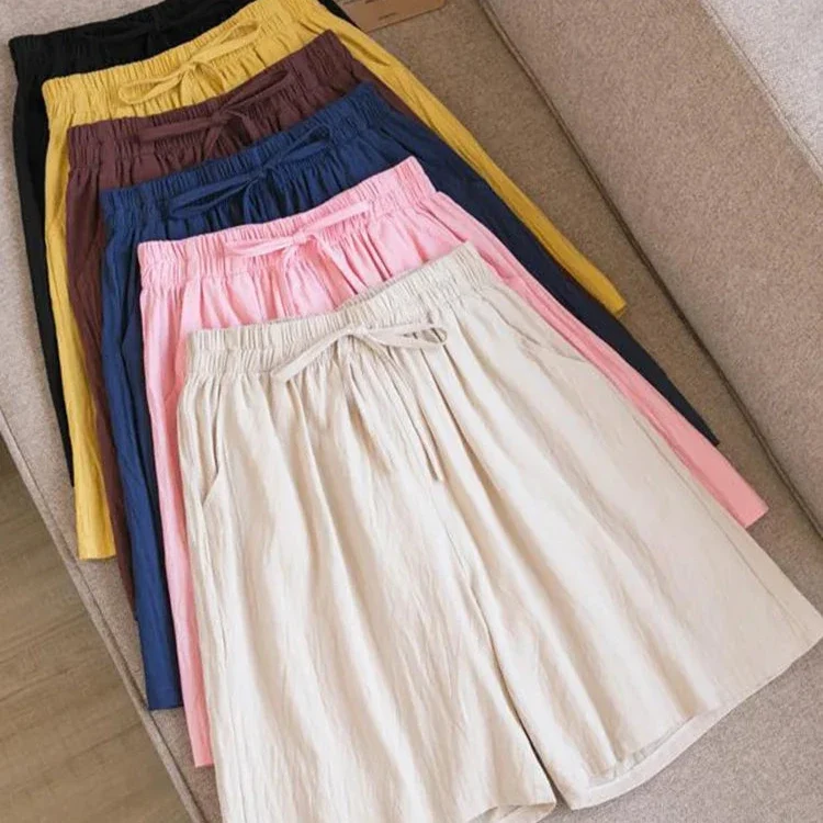 Short en Coton Ample à Taille Élastique avec Cordon