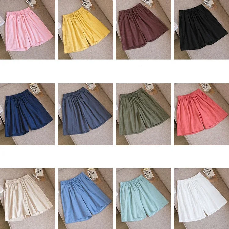 Short en Coton Ample à Taille Élastique avec Cordon