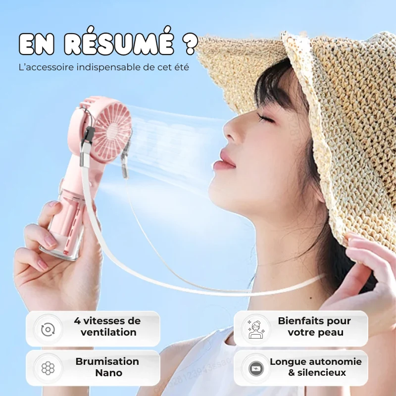 Ventilateur Portatif Silencieux à Brumisation Nano