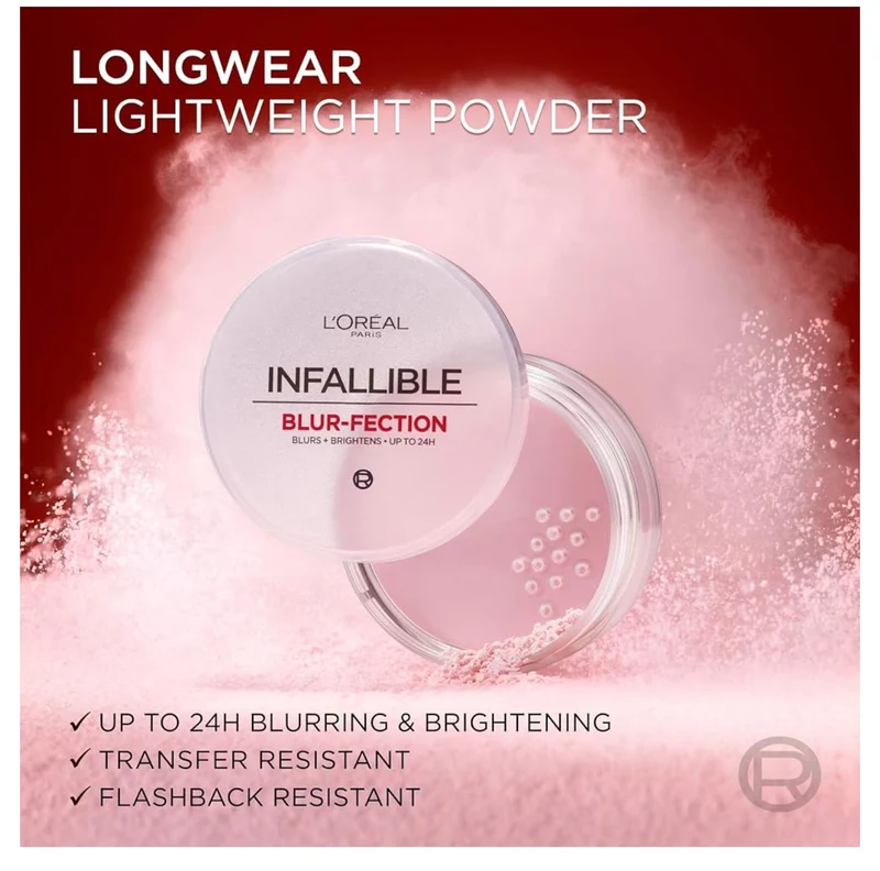L'Oreal Paris Infallible Blur-fection Longwear Loose Setting Powder, Blurring Face Powder w/ Up to 24HRs of Wear - Deep Translucent (1 Kit)