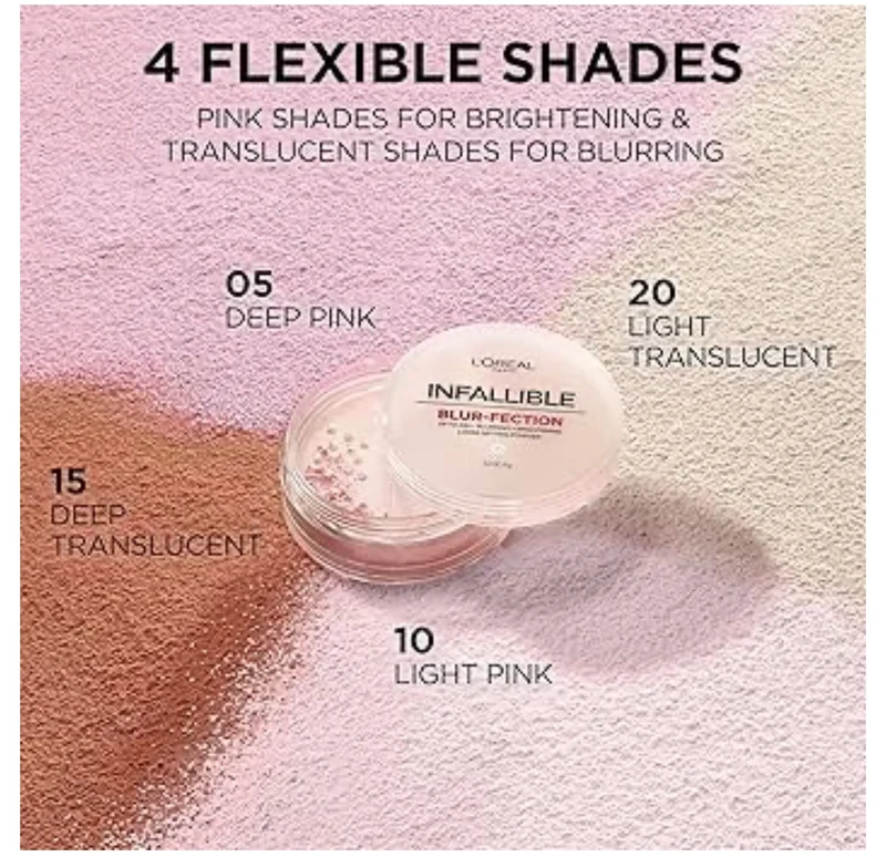 L'Oreal Paris Infallible Blur-fection Longwear Loose Setting Powder, Blurring Face Powder w/ Up to 24HRs of Wear - Deep Translucent (1 Kit)