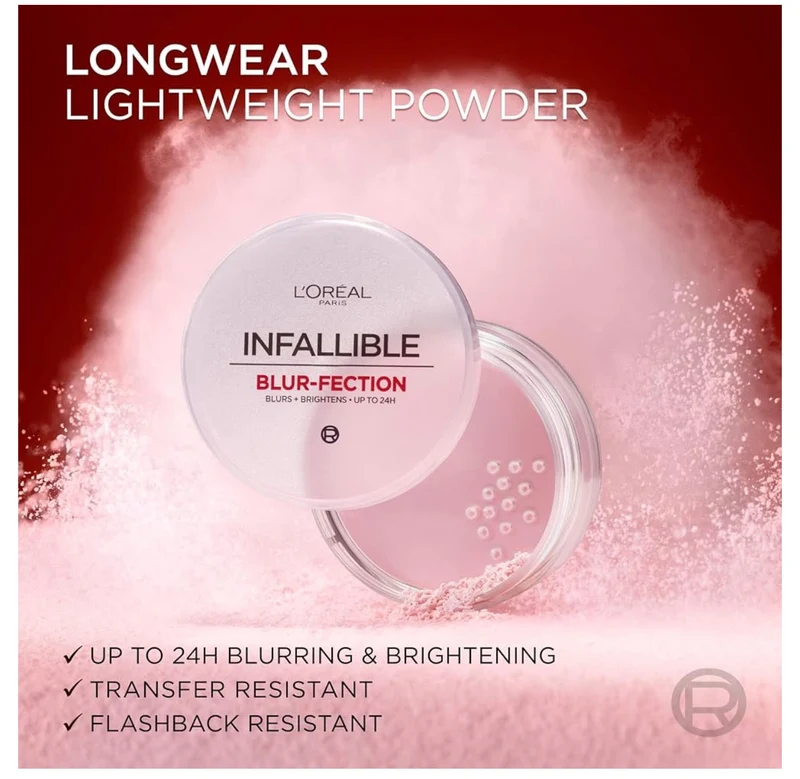 L'Oreal Paris Infallible Blur-fection Longwear Loose Setting Powder, Blurring Face Powder w/ Up to 24HRs of Wear - Translucent Light (1 Kit)