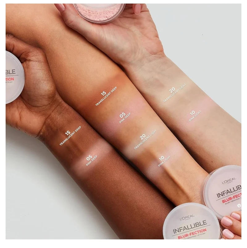 L'Oreal Paris Infallible Blur-fection Longwear Loose Setting Powder, Blurring Face Powder w/ Up to 24HRs of Wear - Brightening Deep Pink (1 Kit)